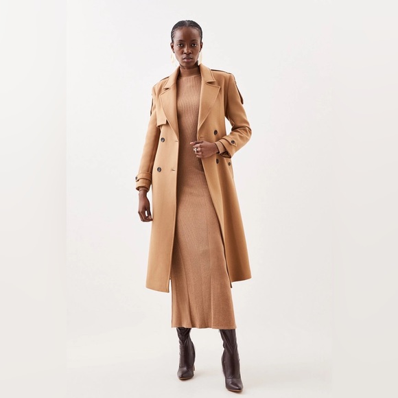 NWT Karen Millen Italian Manteco Wool Blend Self Tie Belted Trench Coat - Picture 2 of 13
